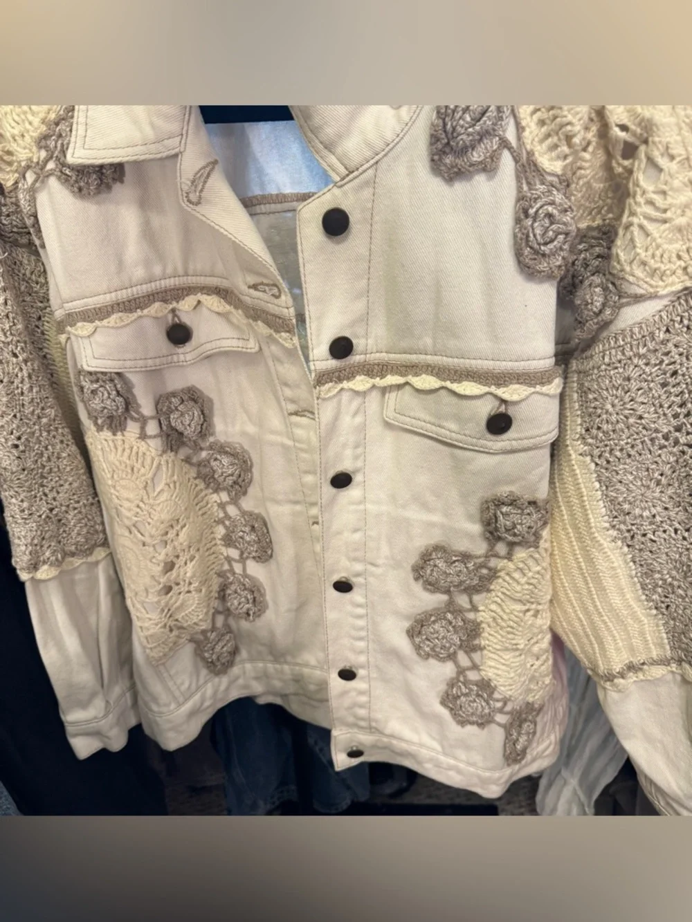 NWOT Free People Bali Rare Hearts Jacket - After Glow Cream Tan Ivory - Medium - Picture 8 of 13